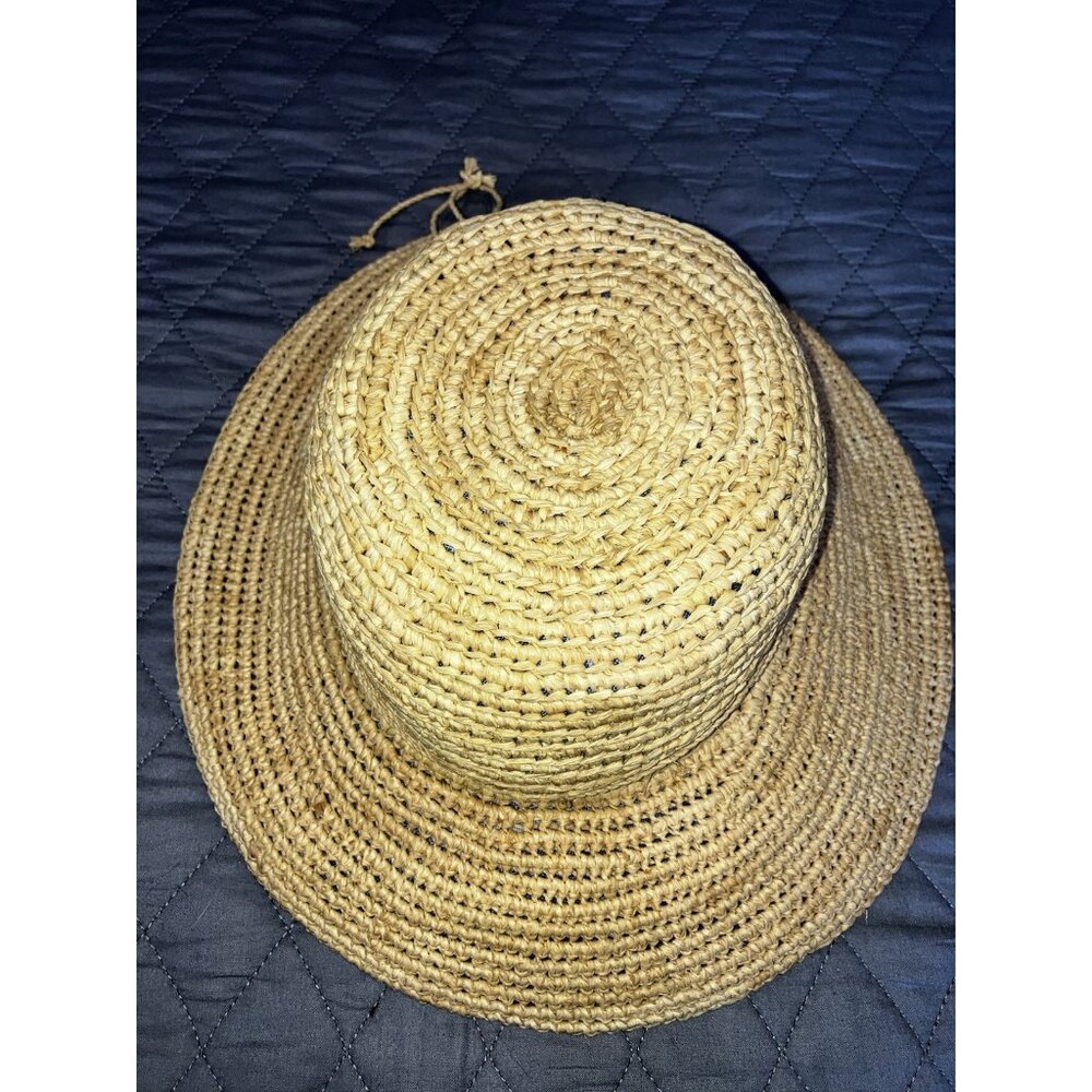 Helen Kaminski Raffia Straw Sun Hat Braided Metal Charm Natural Handmade Women's